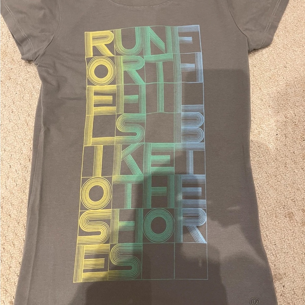 Gray Graphic Tee with Colorful Text